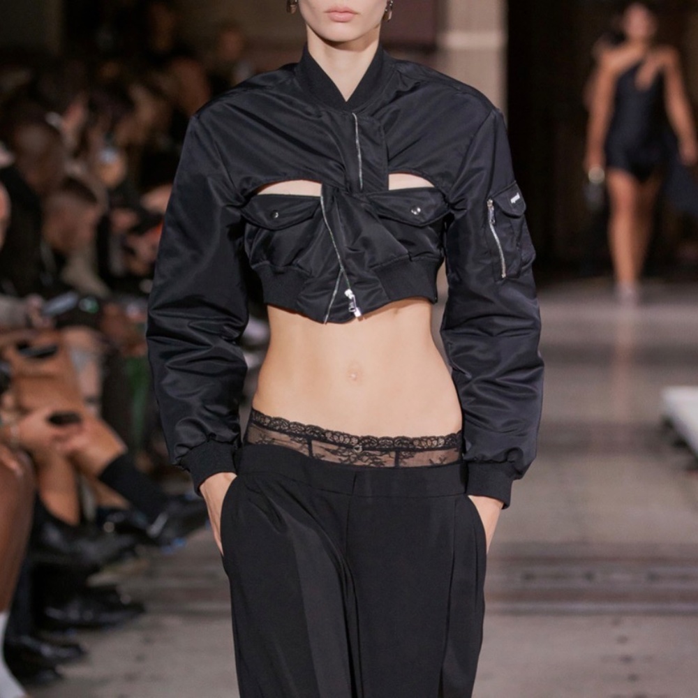 Coperni Cut-Out Cropped Shell Bomber Jacket Black New with Tags US 4